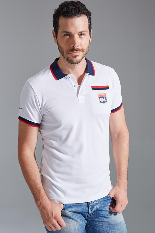 Polo Shirt mit Brusttasche und Logoannbringung Olympique Lyon
